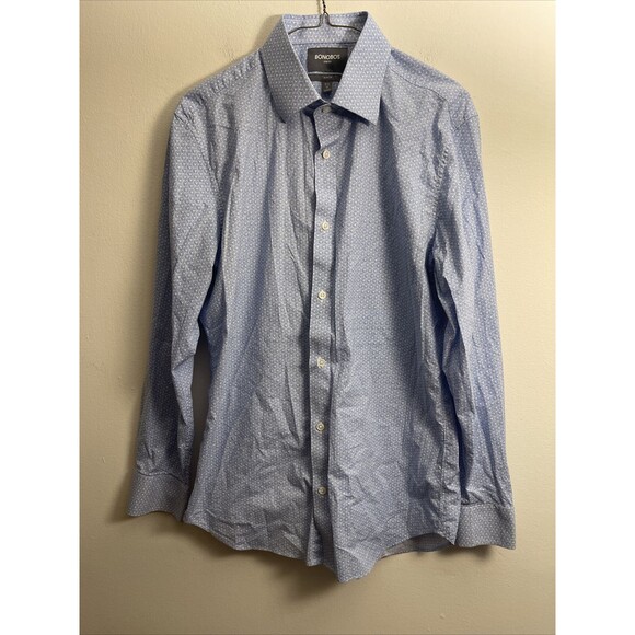 Bonobos Mens Button Down Shirt Size 16.5 Slim Fit Long Sleeve Blue Geometric - Picture 1 of 5